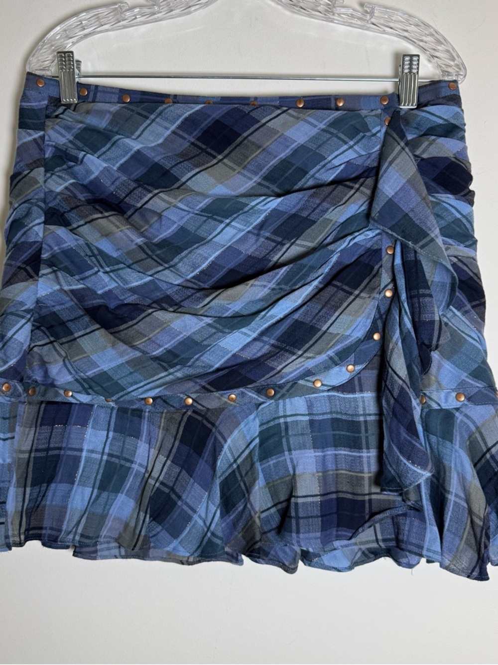 Veronica Beard Blue Plaid Ruffled Mini Skirt